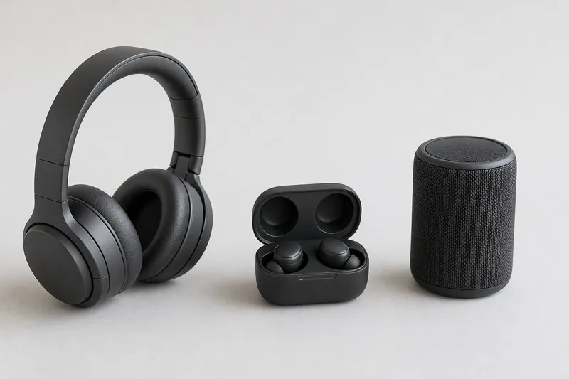 Cuffie over-ear, custodia con auricolari wireless e speaker portatile